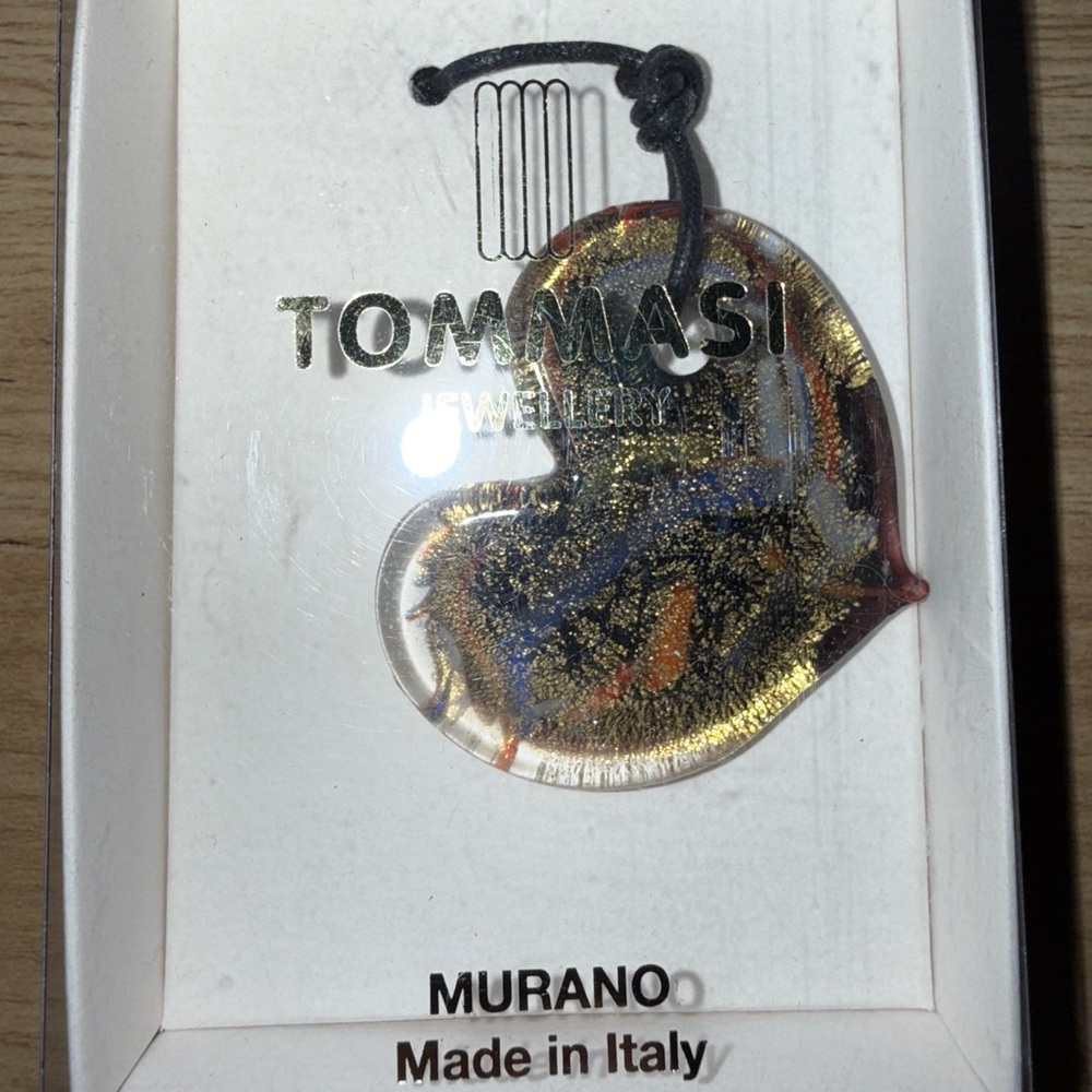 Murano Glass Necklace Tommasi Designer Heart Multicolor NEW NIB